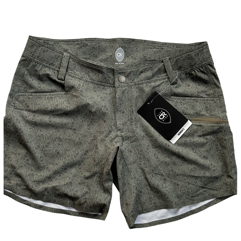 Club Ride Eden Shorts Women L Dusty Olive Clip Print NWT MTB Cycling Hiking 7"